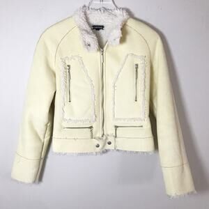 bebe Faux Leather Moto Jacket Cream Ivory Cropped Zip Front S